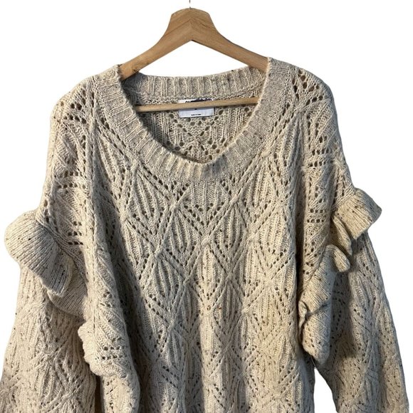 Old Navy Ruffle-Trim Pointelle-Knit Sweater Plus Size 3X Cream Oatmeal 742590 - Picture 5 of 12